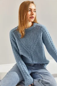 Bianco Lucci Women Baby BLUE Patterned Knitwear Sweater - Image 2
