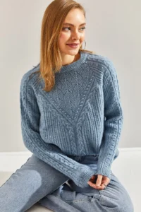 Bianco Lucci Women Baby BLUE Patterned Knitwear Sweater - Image 4