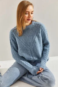 Bianco Lucci Women Baby BLUE Patterned Knitwear Sweater - Image 5