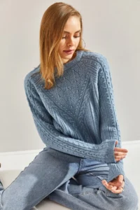 Bianco Lucci Women Baby BLUE Patterned Knitwear Sweater - Image 6