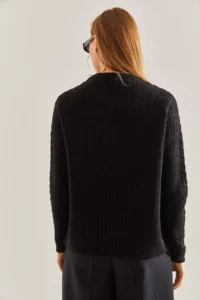 Bianco Lucci Women Black Patterned Knitwear Sweater - Image 2