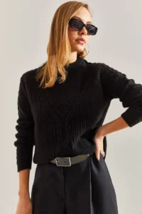 Bianco Lucci Women Black Patterned Knitwear Sweater - Image 6