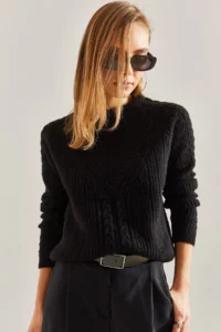 Bianco Lucci Women Black Patterned Knitwear Sweater - Image 7