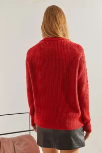 Bianco Lucci Women Red Patterned Knitwear Sweater - Image 3