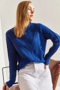 Bianco Lucci Women Saks BLUE BLUE mavisi Patterned Knitwear Sweater - Image 2