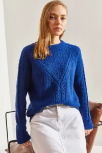 Bianco Lucci Women Saks BLUE BLUE mavisi Patterned Knitwear Sweater - Image 4