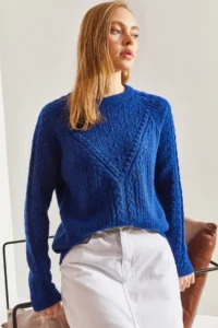 Bianco Lucci Women Saks BLUE BLUE mavisi Patterned Knitwear Sweater - Image 5