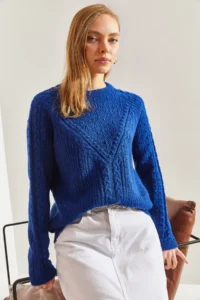 Bianco Lucci Women Saks BLUE BLUE mavisi Patterned Knitwear Sweater - Image 6
