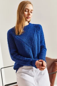 Bianco Lucci Women Saks BLUE BLUE mavisi Patterned Knitwear Sweater - Image 7