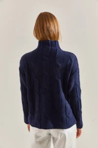 Bianco Lucci Women's Navy Blue Half Turtleneck Hair Knitted Patterned Knitwear Sweater - Image 3
