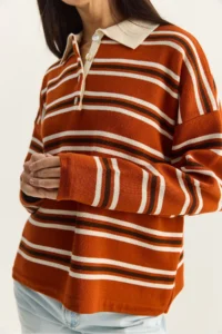 Bianco Lucci Women's Brick Polo Neck Striped Basic Knitwear Sweater - Image 7