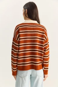 Bianco Lucci Women's Brick Polo Neck Striped Basic Knitwear Sweater - Image 8