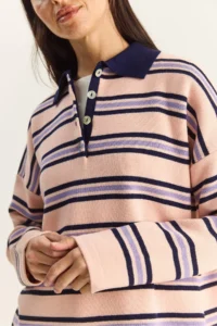 Bianco Lucci Women's Pink Polo Neck Striped Basic Knitwear Sweater - Image 6
