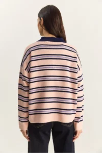 Bianco Lucci Women's Pink Polo Neck Striped Basic Knitwear Sweater - Image 7