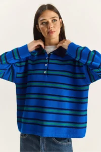 Bianco Lucci Women's Saks Polo Neck Striped Basic Knitwear Sweater - Image 5