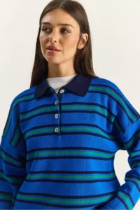 Bianco Lucci Women's Saks Polo Neck Striped Basic Knitwear Sweater - Image 6