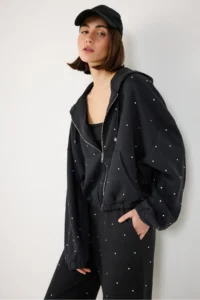 No Matter What Women's Zippered Hooded Sweatshirt Jacket Stone Printed Soft Fabric - Image 2