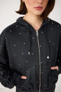 No Matter What Women's Zippered Hooded Sweatshirt Jacket Stone Printed Soft Fabric - Image 4