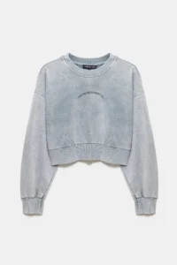 No Matter What Women's Crop Sweatshirt Stone Embroidered Printed Crew Neck Long Sleeve