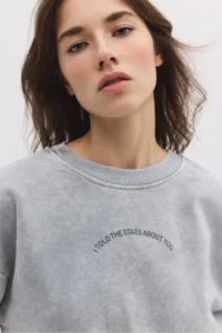 No Matter What Women's Crop Sweatshirt Stone Embroidered Printed Crew Neck Long Sleeve - Image 2