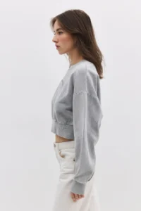No Matter What Women's Crop Sweatshirt Stone Embroidered Printed Crew Neck Long Sleeve - Image 3
