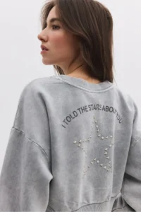 No Matter What Women's Crop Sweatshirt Stone Embroidered Printed Crew Neck Long Sleeve - Image 4