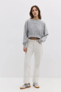 No Matter What Women's Crop Sweatshirt Stone Embroidered Printed Crew Neck Long Sleeve - Image 5