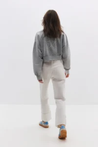 No Matter What Women's Crop Sweatshirt Stone Embroidered Printed Crew Neck Long Sleeve - Image 6