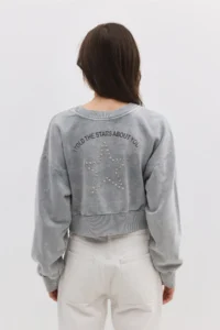 No Matter What Women's Crop Sweatshirt Stone Embroidered Printed Crew Neck Long Sleeve - Image 7