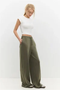 No Matter What Women's Wide Leg Sweatpants Elastic Waist Lace Up Modal Blend - Image 2