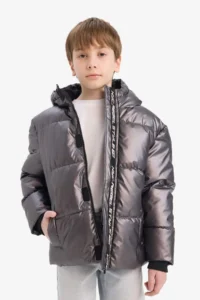 DeFacto Warm Water Repellent Hooded Fleece Lined Puffer Coat Boy - Image 3