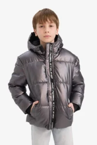 DeFacto Warm Water Repellent Hooded Fleece Lined Puffer Coat Boy - Image 4