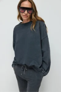 No Matter What Women's Oversize Sweatshirt Faded Effect Washed Crew Neck 100% Cotton
