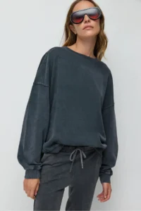 No Matter What Women's Oversize Sweatshirt Faded Effect Washed Crew Neck 100% Cotton - Image 2