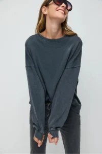 No Matter What Women's Oversize Sweatshirt Faded Effect Washed Crew Neck 100% Cotton - Image 4