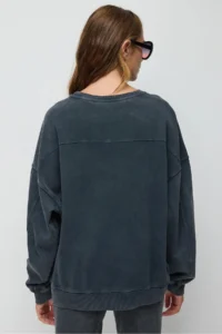 No Matter What Women's Oversize Sweatshirt Faded Effect Washed Crew Neck 100% Cotton - Image 5