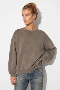 No Matter What Women's Oversize Sweatshirt Faded Effect Washed Crew Neck 100% Cotton