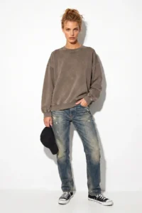 No Matter What Women's Oversize Sweatshirt Faded Effect Washed Crew Neck 100% Cotton - Image 3