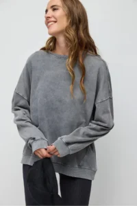 No Matter What Women's Oversize Sweatshirt Faded Effect Washed Crew Neck 100% Cotton - Image 2