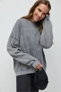 No Matter What Women's Oversize Sweatshirt Faded Effect Washed Crew Neck 100% Cotton - Image 4