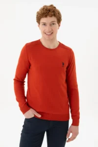US Polo Assn. Men Brick Red Crew Neck Sweater
