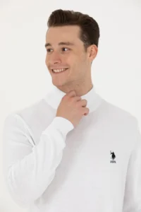 US Polo Assn. Men WHITE Turtleneck Sweater - Image 2