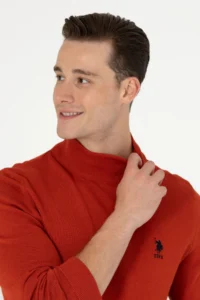 US Polo Assn. Men Brick Red Turtleneck Sweater - Image 2