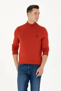 US Polo Assn. Men Brick Red Turtleneck Sweater - Image 3