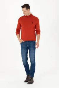 US Polo Assn. Men Brick Red Turtleneck Sweater - Image 4