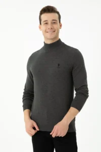 US Polo Assn. Men Anthracite Melange Turtleneck Sweater