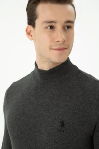 US Polo Assn. Men Anthracite Melange Turtleneck Sweater - Image 2