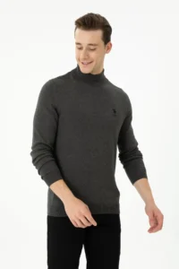 US Polo Assn. Men Anthracite Melange Turtleneck Sweater - Image 3