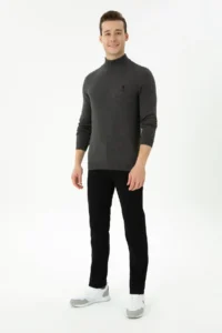 US Polo Assn. Men Anthracite Melange Turtleneck Sweater - Image 4