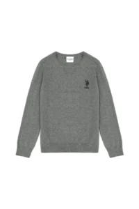 US Polo Assn. Boys' Gray Melange Crew Neck Basic Sweater
